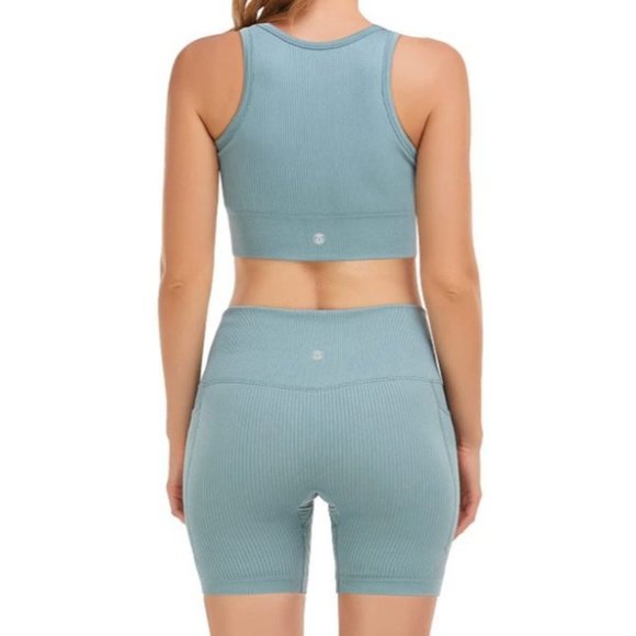 Mirity Ribbed Workout Sets 2 Piece for Women Yoga Seamless Outfits with Pockets - Picture 2 of 8